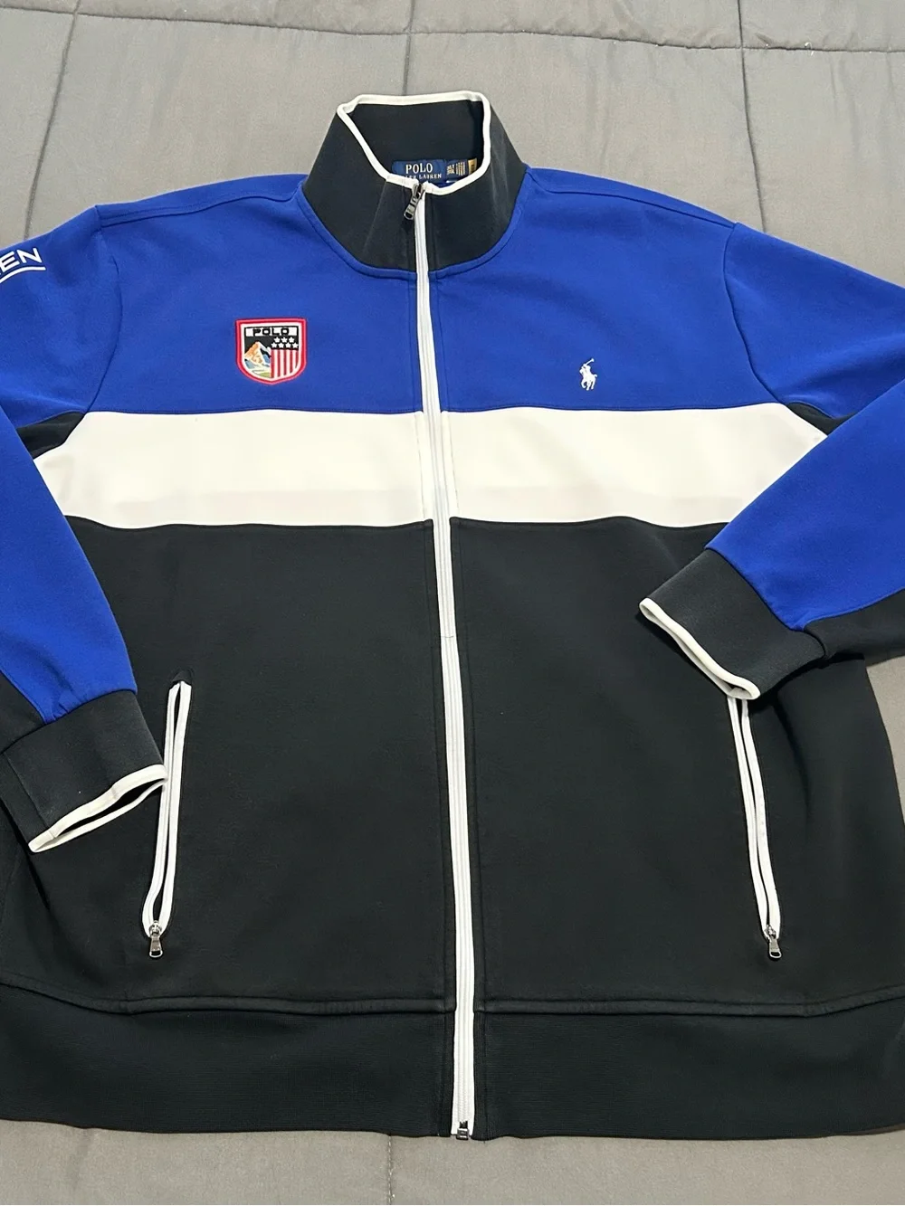 Polo by Ralph Lauren Men’s Blue/White/Black Colorblock Track Jacket